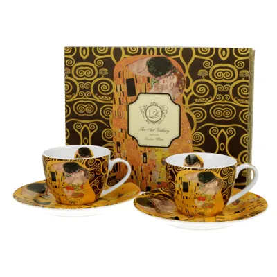 Produktbild von Tasse SET Becher PORZELLAN 2x Espressotassen mit Untersetzer GUSTAV KLIMT 110 ml
