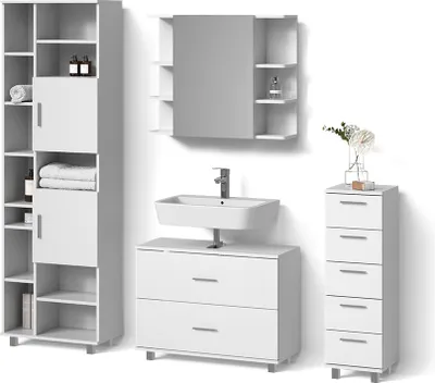 Produktbild von Badmöbel-Set Livinity Eisak Weiß 4 Teile, mit Hochschrank, Model 53052