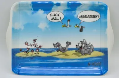 Produktbild von Witziges Tablett Kegelrobben Hösti Maritime Dekoration Lustig Spaß ca. 21 x 14,5 cm.