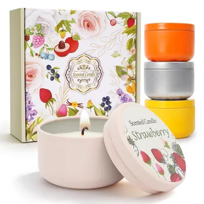 Productafbeelding van Geurkaarsen set, 4 stuks, fruitige geur, sojawas, cadeau voor vrouwen, konijnenvorm