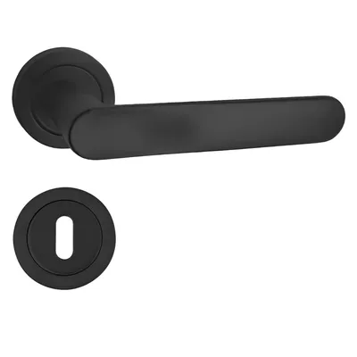 Produktbild von Domino Türgriff OVAL-R Drückergarnitur BB-Buntbart Set Rund BB Rosette Türklinke für Zimmertür, Bürotür, Kellertür & Innentür Aluminium Schwarz