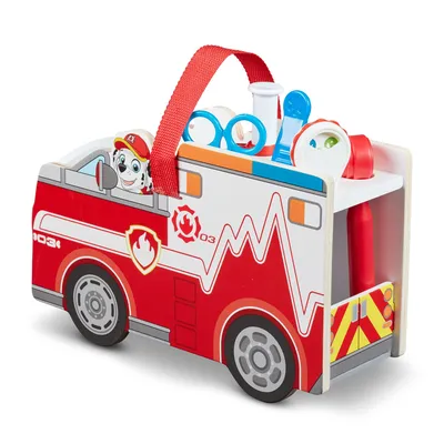 A toy fire truck with medical accessories.