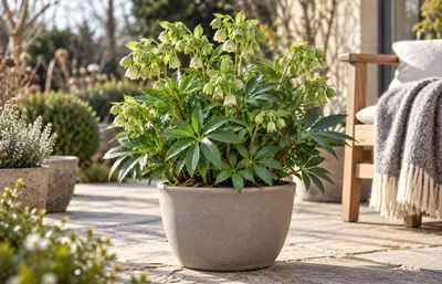 Obrázok produktu pre Stinkľúby – *Helleborus foetidus*, vždyzelená, mrazuvzdorná kvitnúca rastlina vhodná do záhrady aj do kvetináčov, výška 15–20 cm vrátane kvetináča