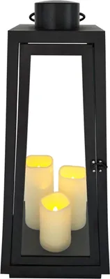 Produktbild von BURI LED Laterne 60 cm schwarz Metall | Dekorative Riesenlaterne mit 3 warmweißen LEDs & Timer | Für Innenbereich, Kerzenhalter & stilvolle Wohnraum-Dekoration