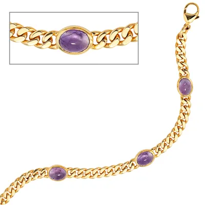 Produktbild von JOBO Armband 585 Gold Gelbgold 19 cm 4 Amethyst-Chabochons Karabiner