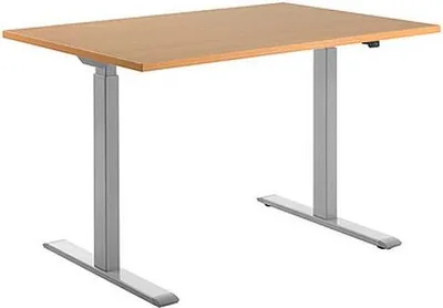 Produktbild von Topstar E-Table elektrisch höhenverstellbarer Schreibtisch buche rechteckig, T-Fuß-Gestell grau 160,0 x 80,0 cm