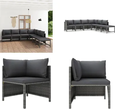 Produktbild von vidaXL 7 tlg. Garten Lounge Set mit Kissen Poly Rattan Grau - Garten-Lounge-Set - Garten-Lounge-Sets - Gartenmöbel - Gartenmöbel-Set