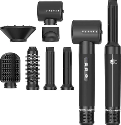 Produktbild von Air Styler 7 In 1, 110000 U/Min Hochtouriger Motor Haartrockner Warmluftbürste Set Mit 7 Aufsätze, Trocknen, Glätten, Locken, Volumengeben, Massieren der Kopfhaut, Ionen Pflege