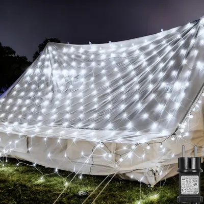 Produktbild von 3x2M 200LED Lichternetz Lichterkette 8 Lichtmodi Wasserdicht Party Garten Weihnachtslicht Deko Lichtervorhang, Weiß