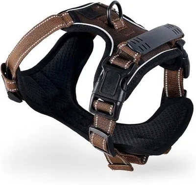 Produktbild von Famanu Hundegeschirr Verstellbar mit Anti-Zieh Design - Gepolstert und Reflektierend - Größe S - Braun