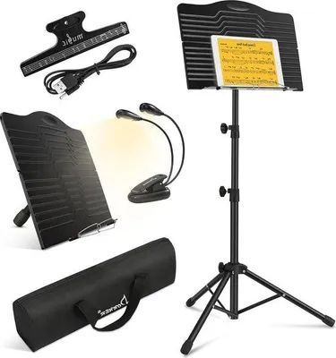 Produktbild von Gitarrenhalter mit Ständer, schwarz, tragbar, mit Tasche und Lampe