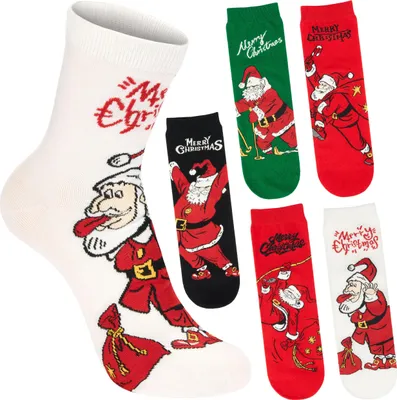 Produktbild von BRUBAKER 5 Paar Weihnachtssocken Herren 41-45 – Lustiger Weihnachtsmann – Bunte Baumwollsocken – Geschenk Weihnachten