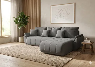 Productafbeelding van CORNERO hoekbank met slaapfunctie SYDNEY bank L-vorm bank met bedbak hoekbank met opbergruimte beige ottomane rechts