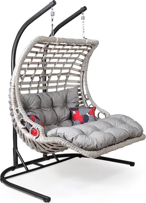 Produktbild von Capri Swing Poly-Rattan Hängesessel mit Gestell & Kissen, Gartenschaukel Bodrum Double (Weiß)