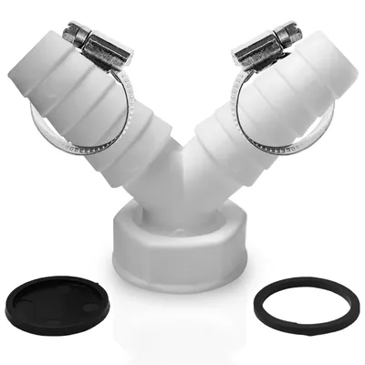 Produktbild von Abfluss Adapter für  Geschirrspüler und Waschmaschine 1 Zoll - Doppelanschluss Rohrgewinde   - Y-adapter für Schlauch mit Eingangsstutzen von 19-24 m