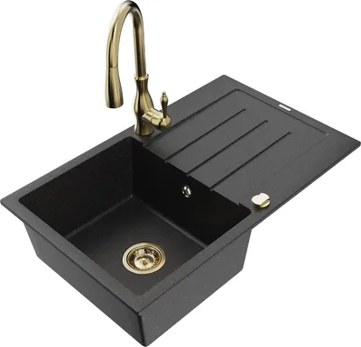 Produktbild von Mexen Bruno 1 Becken-Granitspüle mit Abtropffläche und Mischbatterie Savita, Schwarz/Silbermetallic - 6513-73-672601-50