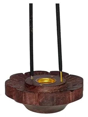 Räucherstäbchenhalter aus Mangoholz, rund, mit Ascheauffangschale