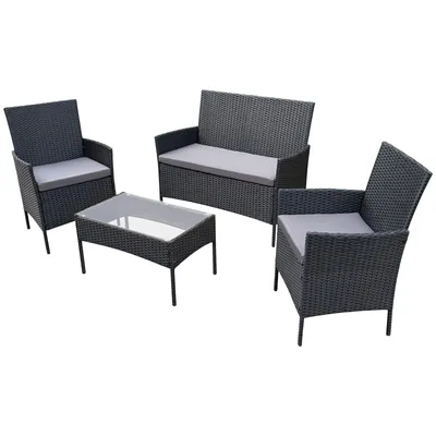 Produktbild von SVITA BROOKLYN Gartenlounge 4-tlg. Gartenmöbel Set Sitzgruppe Polyrattan Schwarz