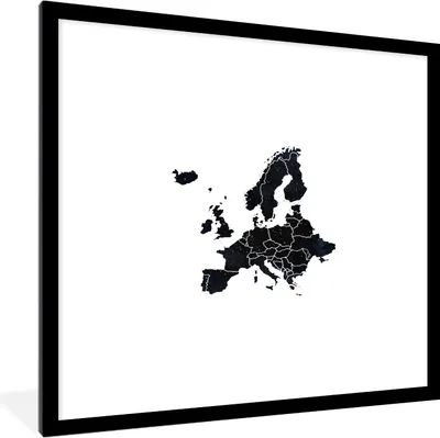 Produktbild von MuchoWow® MuchoWow® Gerahmtes Poster Europa-Karte - Schwarz und weiß 40x40 cm - Poster mit zchwarzem Bilderrahmen - Poster - Plakat im Rahmen