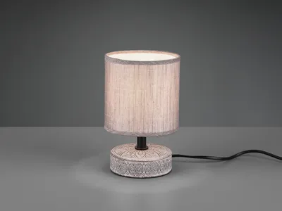 Produktbild von Keramik Tischleuchte braun mit Stoffschirm für die Fensterbank, Nachttischlampe