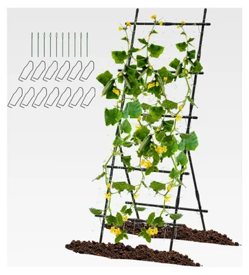 Produktbild von Gurken Rankhilfe, Gartenspalier mit A-Rahmen und Netz, Pflanzenstütze für Kletterpflanzen (78 x 65 x 187 cm)