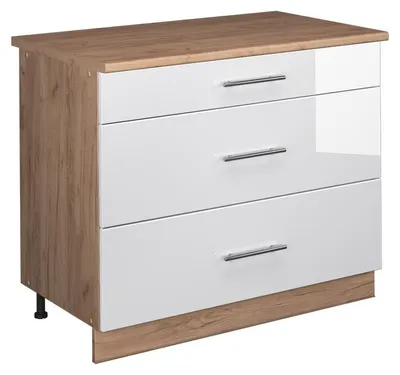 Imagen del producto de Mueble bajo de cocina Vicco Fame-Line Blanco alto brillo/Roble dorado 100 cm, ET Roble, Model 62055