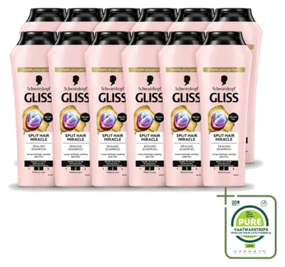 Productafbeelding van 12 x Gliss Kur Miracle Shampoo voor beschadigd haar - 400 ml - Grote verpakking - 12 stuks