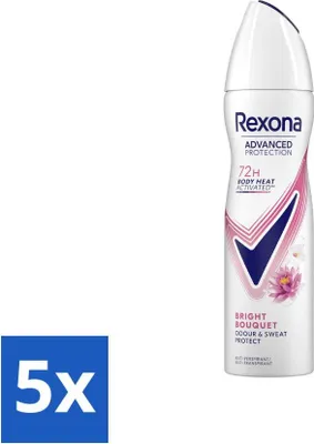 Obrázek produktu pro Rexona - Deodorant ve spreji - Advanced Protection Bright Bouquet - Dlouhotrvající svěžest - 150 ml - výhodné balení - 5 kusů
