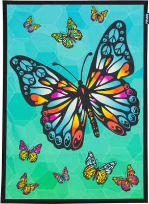 Produktbild von PSYWORK Schwarzlicht Stoffposter Neon "Peace Butterfly", 0,5x0,7m