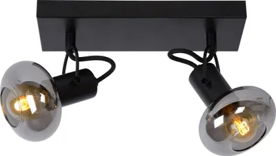 Produktbild von Spot Lampe Metall Rauchglas E14 verstellbar Schwarz Rauchgrau 2-flammig länglich Retro Strahler