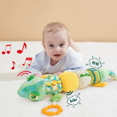 Produktbild von Musikalisches Raupe Spielzeug Plüsch-Echse mit Quietschgeräuschen Glöckchen und verschiedenen Texturen für Babys im Alter von 0 3 6 und 12 Monaten