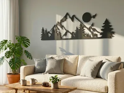 Produktbild von 3D-Wanddekoration aus Holz, Berglandschaft