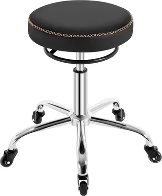 Produktbild von WOLTU Rollhocker höhenverstellbar, Bürohocker 360° drehbar, rund, Kunstleder : Schwarz Farbe: Schwarz