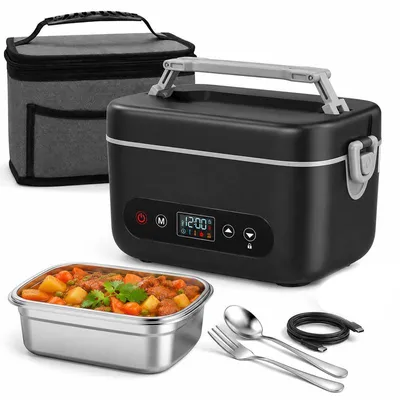 Produktbild von Elektrische Lunchbox 1,2 L, beheizbare Lunchbox mit 12000mAh Akku, kabellos, 5-seitige 360°-Beheizung, Timer, Warmhaltefunktion, auslaufsicher