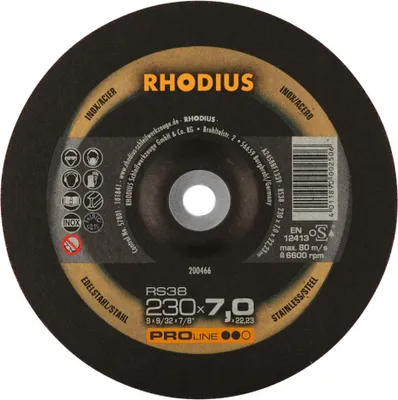 Zdjęcie produktu dla Tarcza szlifierska Rhodius RS 38 230x7.0x22.23mm stal nierdzewna Proline - 200466