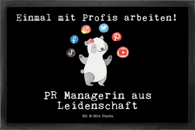 Produktbild von Mr. & Mrs. Panda fußmatte PR Managerin Leidenschaft 50 x 75 cm - Schwarz - Geschenk, abstreifer, Fußabstreifer, bodenmatte, Bodenvorleger, Schmutzmatte