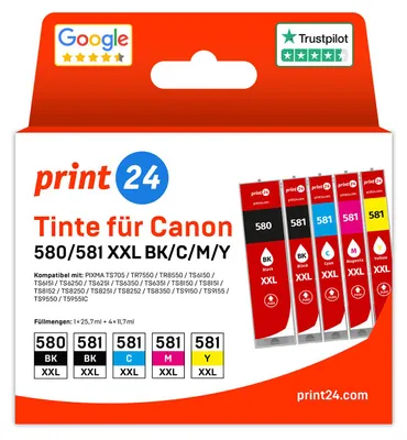 Immagine prodotto di NUOVO: print24 Cartucce d'inchiostro per Canon 580/581 XXL, Multipack (BK/BK/C/M/Y), 1 pezzo