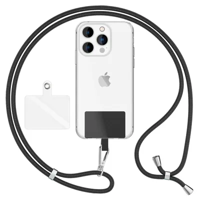 Immagine prodotto di HoldMe Air Edition - Cordino universale con 2 cuscinetti e moschettone (argento) - Cinturino per cellulare da 160 cm - nero