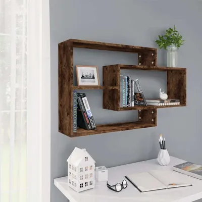 Obrázok produktu pre The Living Store nástenná polica smoke oak 104x20x58,5 cm materiál na báze dreva