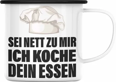 Produktbild von Trendation - Koch Emaille Tasse Geschenk Sei Nett Zu Mir Ich Koche Dein Essen Köchin Geschenkidee (Schwarz)
