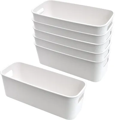 Image de Boîte de rangement en plastique 30 cm - 6 pièces blanches - paniers organisateurs - cuisine salle de bain étagère