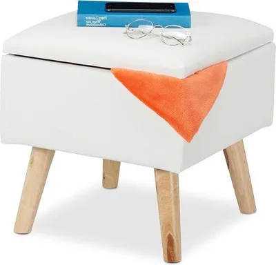 Productafbeelding van Famanu opbergkruk, kunstleer - 40 x 40 x 40 cm - Wit - Zachte zitting