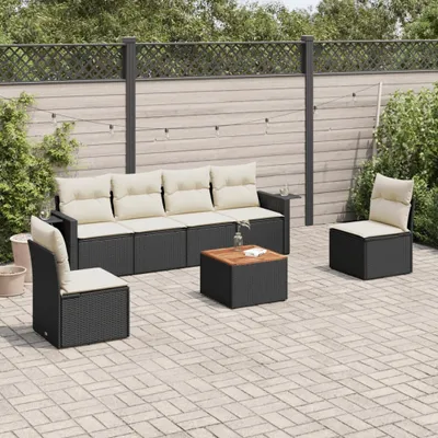 Produktbild von Design 7-tlg. Garten-Sofagarnitur mit Kissen Schwarz Poly Rattan, Gartensofas 2024 Neu