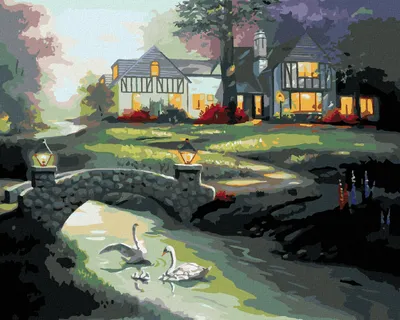 Produktbild von Zuty - Malen nach Zahlen - SCHWÄNE AUF DEM FLUSS UND HAUS (D. RUSTY RUST), 40x50 cm, mit Keilrahmen (bereits gespannt)