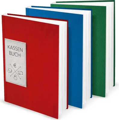 Produktbild von Kassenbücher SET 3 Finanzbücher DIN A4 blau rot grün - Übersicht Einnahmen Ausgaben für Kleinunternehmer Firmen Vereine