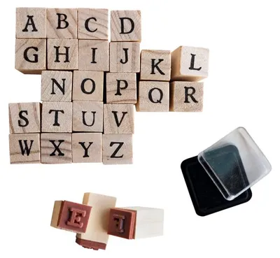 Produktbild von Alphabet Stempel-Set A-Z mit Buchstabenstempeln 1,5 x 1,5 cm und Stempelkissen