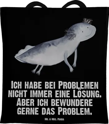 Produktbild von Mr. & Mrs. Panda Tote Bag Axolotl Schwimmen - Schwarz - Geschenk, Lurch, Tasche, Jutebeutel, Optimistisch, Motivation, Laptoptasche, Shopping, Einkaufstasche