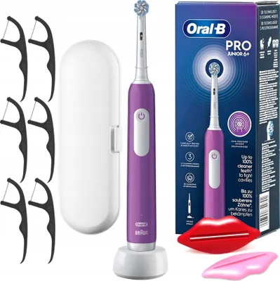 Produktbild von Oral-B | Elektrische Zahnbürste Junior - Lila - 3 Reinigungsmodi - Inkl. Etui und Zubehör