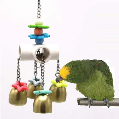 Produktbild von Hängende Vogelglocke Spielzeug mit Kette und Haken, bunt, Metall