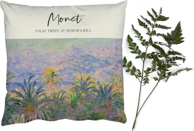 Produktbild von MuchoWow® Zierkissen Sofakissen Wohnzimmer Dekokissen 45x45 cm Gemälde - Palmen in Bordighera - Monet - Schlafpolster - Polster für das Sofa